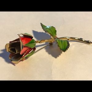 Giovanni Enameled Long Stem Rose Brooch Vintage